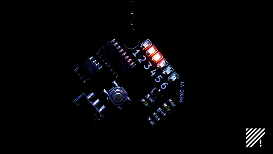 Hexo cycling through six LEDs and landing on number four